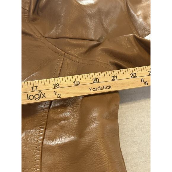 S P Y M Women's Jacket Faux Motorcycle Biker Coat Brown Large - Picture 12 of 14
